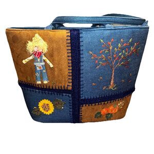 Cappelli Straword Inc Patchwork Deim Fall Halloween Themed Shoulder Bag Tote